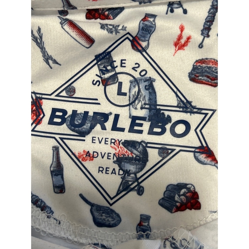 Burlebo Mens Performance Polo Shirt Large White BBQ Grill Print UPF 50 NWT - Picture 4 of 12